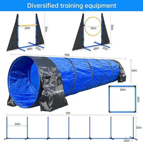 Dog Agility Training Equipment Tunnel:JOPAVO 10 Foot Dog Agility Tunnel with 2 Pack Sandbags, Carry Bag and 4 Ground Spikes.Ideal Dog Agility Equipment for Dog Obstacle Course,Exercise&Park Equipment in Saudi Arabia