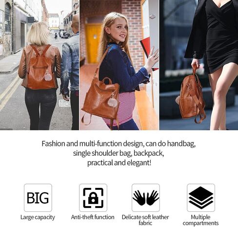 Women Backpack Purse Fashion Waterproof Anti-theft PU Leather Nylon Shoulder Bag Travel Backpack Ladies in Kuwait
