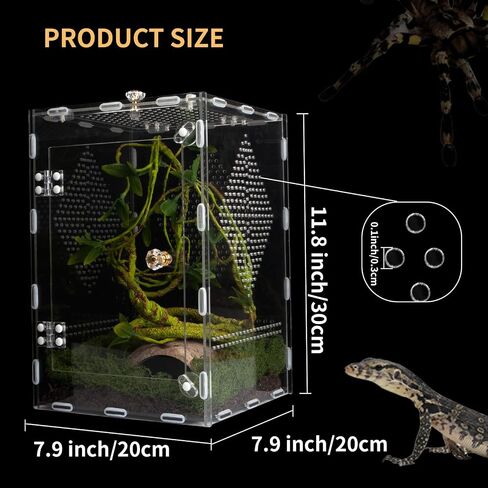 Acrylic Reptile Terrarium Easy Assembly, 360° Clear & Keep Pet Secure Design for Jumping Spiders, Tarantulas, Geckos Scratch-Resistant Large Ventilated Habitat Terrarium for Arachnids 11.8*7.9*7.9in in Kuwait