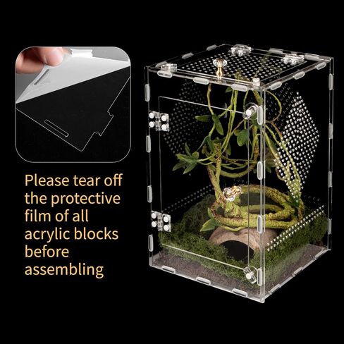 Acrylic Reptile Terrarium Easy Assembly, 360° Clear & Keep Pet Secure Design for Jumping Spiders, Tarantulas, Geckos Scratch-Resistant Large Ventilated Habitat Terrarium for Arachnids 11.8*7.9*7.9in in Kuwait