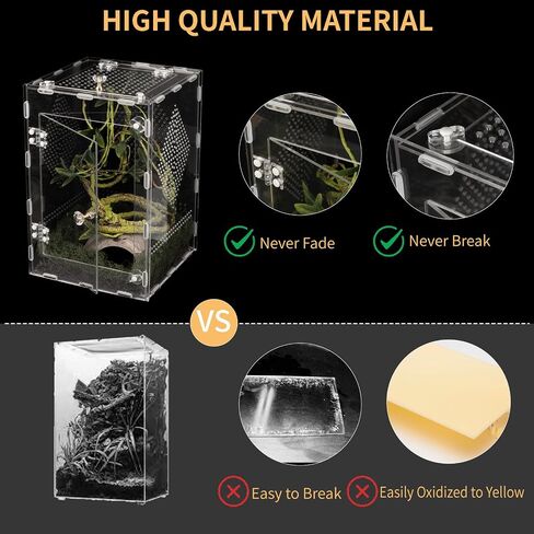 Acrylic Reptile Terrarium Easy Assembly, 360° Clear & Keep Pet Secure Design for Jumping Spiders, Tarantulas, Geckos Scratch-Resistant Large Ventilated Habitat Terrarium for Arachnids 11.8*7.9*7.9in in Kuwait