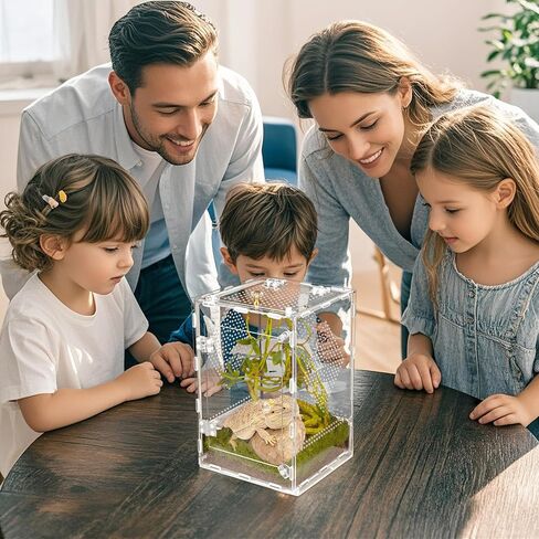 Acrylic Reptile Terrarium Easy Assembly, 360° Clear & Keep Pet Secure Design for Jumping Spiders, Tarantulas, Geckos Scratch-Resistant Large Ventilated Habitat Terrarium for Arachnids 11.8*7.9*7.9in in Kuwait