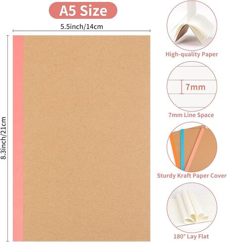 30 Pack Composition Notebook Journals Bulk, A5 Lined College Ruled Notebook, Kraft Cover with Rainbow Spines, 8.3"x 5.5", 15 Colors 60 Pages for School Office Travel in Saudi Arabia