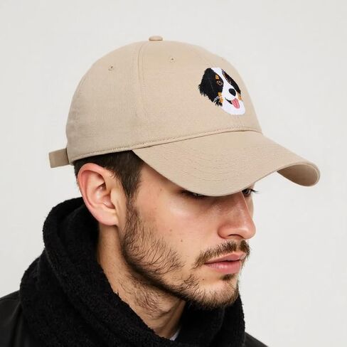 Bernese Mountain Dog Embroidered Hat - Washed Black Cap, Gifts for Bernese Mountain Dog Lovers, Adjustable Cotton Dad Hat for Dog Enthusiasts, Stylish and Comfortable in Saudi Arabia
