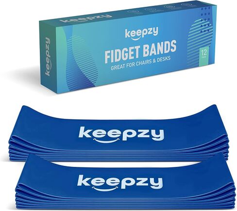 12 Pack, Anti Slip Feature Chair Elastic Bands for Kids with Fidgety Feet, Fidget Bands for Classroom Chairs, Chair Bands for Kids, Sensory Strips, Bounce Bands, Friendly & Durable Latex (Blue) in Saudi Arabia
