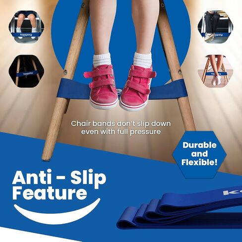 12 Pack, Anti Slip Feature Chair Elastic Bands for Kids with Fidgety Feet, Fidget Bands for Classroom Chairs, Chair Bands for Kids, Sensory Strips, Bounce Bands, Friendly & Durable Latex (Blue) in Saudi Arabia