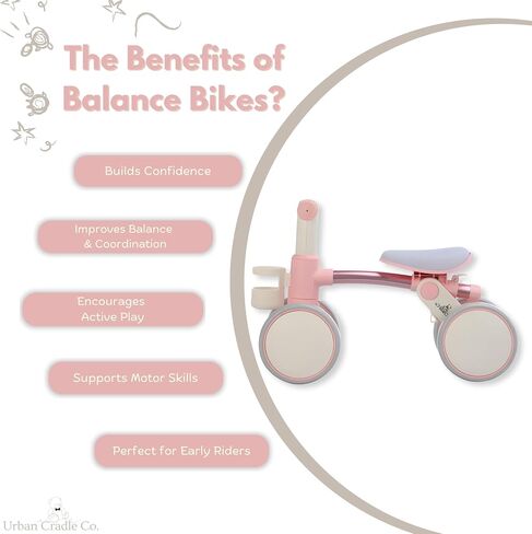 Toddler Balance Bike 18+ Months, Adjustable Handle Bars & Seat, Sippy Cup Holder Basket, Modern Chic Design, Lightweight & Durable, Promotes Coordination in Saudi Arabia