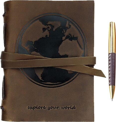 مجلة Leather Bound Bound للرجال والنساء ، مجموعة هدايا مصنوعة يدويًا مع مجلة جبلية منقوشة وقلم أنيق ، كلاسيكي ، دفتر كراسي ، رسم ، مخطط ومذكرات (300 صفحة) (8x6 ") in Saudi Arabia
