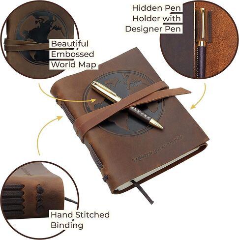 مجلة Leather Bound Bound للرجال والنساء ، مجموعة هدايا مصنوعة يدويًا مع مجلة جبلية منقوشة وقلم أنيق ، كلاسيكي ، دفتر كراسي ، رسم ، مخطط ومذكرات (300 صفحة) (8x6 ") in Saudi Arabia