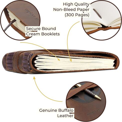 مجلة Leather Bound Bound للرجال والنساء ، مجموعة هدايا مصنوعة يدويًا مع مجلة جبلية منقوشة وقلم أنيق ، كلاسيكي ، دفتر كراسي ، رسم ، مخطط ومذكرات (300 صفحة) (8x6 ") in Saudi Arabia