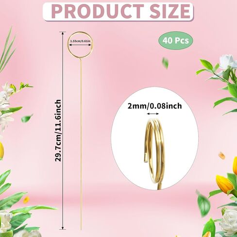 40 Pcs Floral Card Holder Picks, Heart Picture Holders, Photo Holder Pick Stick, Gold Floral Place Card Holder, Floral Picks Clips, Photo Picture Holder for Weddin in Saudi Arabia