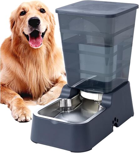Meikuler Automatic Dog Cat Water Dispenser Large Capacity 5Lfor Cats and Medium and Large-Sized Dogs with Stainless Steel Bowl (Black, 5L) in Kuwait