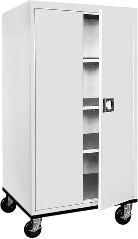 Sandusky Lee TA3R362466-01 Transport Series Metal Storage Cabinet with Wheels, Adjustable Shelves, 200lb Capacity, 24" Depth x 36" Width x 72" Height, Red in Kuwait