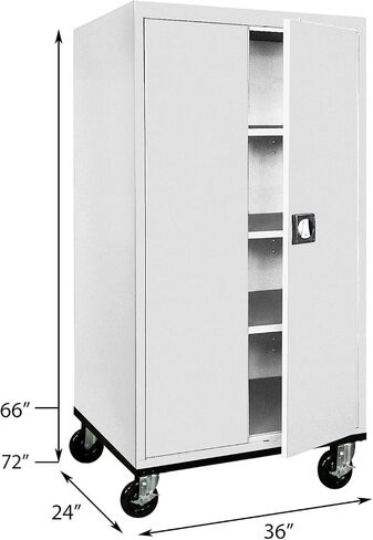 Sandusky Lee TA3R362466-01 Transport Series Metal Storage Cabinet with Wheels, Adjustable Shelves, 200lb Capacity, 24" Depth x 36" Width x 72" Height, Red in Kuwait