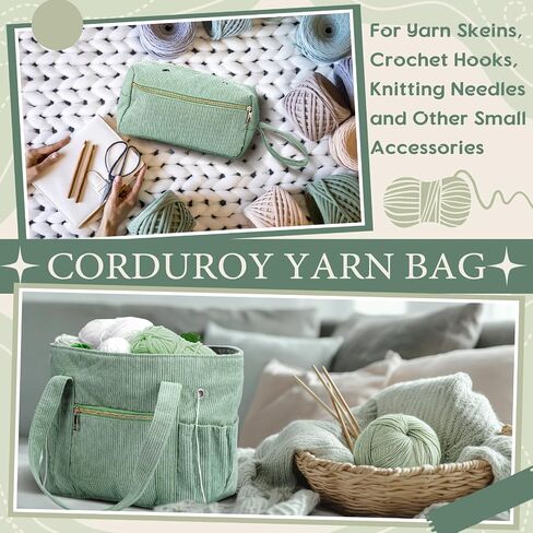 Bulyoou 2 Pcs Crochet Bag and Tote Set Corduroy Yarn Bag for Hooks Organizer Yarn Holder for Crochet Lovers Knitting Accessories(Pink) in Kuwait