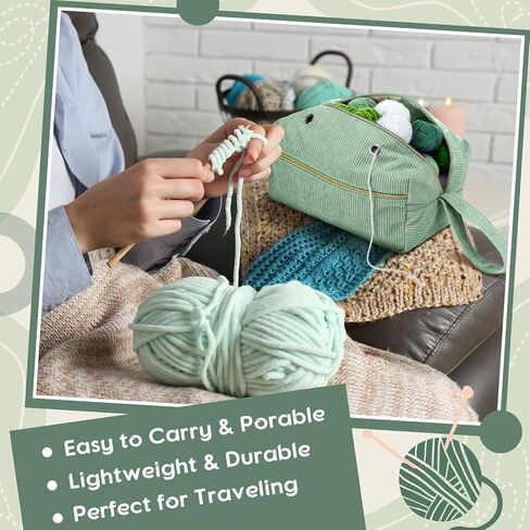 Bulyoou 2 Pcs Crochet Bag and Tote Set Corduroy Yarn Bag for Hooks Organizer Yarn Holder for Crochet Lovers Knitting Accessories(Pink) in Kuwait
