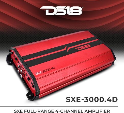 DS18 SXE-1200.4/RD Car Amplifier Stereo Full-Range Class A/B 4-Channel 60x4 RMS @4 OHM 1200 Watts - Powerful and Compact Amp for Speakers in Car Audio System in Kuwait