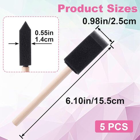5pcs Foam Brush for Painting, 0.98" Sponge Paint Paintbrushes with Wooden Handle, Foam Brushes for Varnishes Staining Cleaning- Black in Saudi Arabia