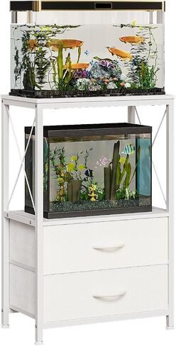 10 Gallon Aquarium Stand with 2-Tier Shelf Fish Tanks Stand with 2 Drawers Metal Frame Heavy Duty Reptile TurtleTank Stand with Storage for Home Offic Fish Tank Accessories Storage, Brown in Saudi Arabia