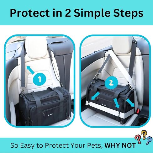 Crash-Tested Dog Carrier | 3-in-1 Puppy Car Seat, TSA Airline Approved Pet Carrier, Expandable Dog Carriers for Small Dogs | 5-Star Safety-Rated Cat Bag (Soft Sided) - Best for Safe Travel (Black,S) in Saudi Arabia