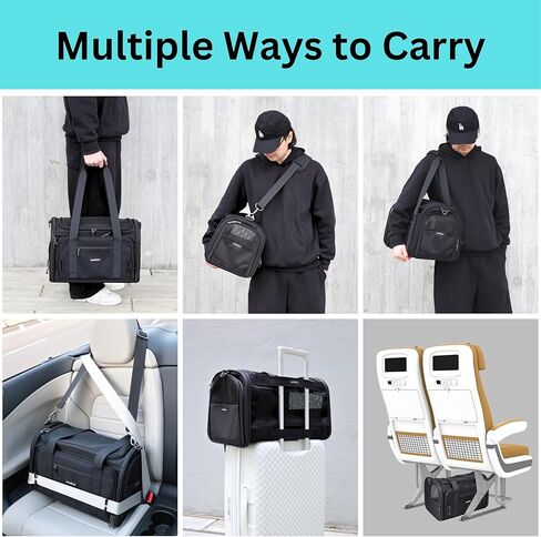 Crash-Tested Dog Carrier | 3-in-1 Puppy Car Seat, TSA Airline Approved Pet Carrier, Expandable Dog Carriers for Small Dogs | 5-Star Safety-Rated Cat Bag (Soft Sided) - Best for Safe Travel (Black,S) in Saudi Arabia