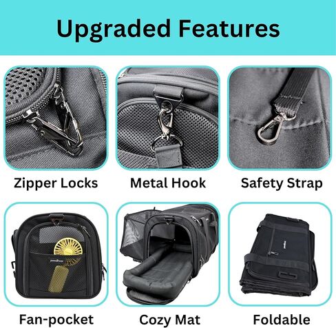 Crash-Tested Dog Carrier | 3-in-1 Puppy Car Seat, TSA Airline Approved Pet Carrier, Expandable Dog Carriers for Small Dogs | 5-Star Safety-Rated Cat Bag (Soft Sided) - Best for Safe Travel (Black,S) in Saudi Arabia
