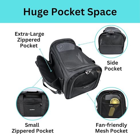 Crash-Tested Dog Carrier | 3-in-1 Puppy Car Seat, TSA Airline Approved Pet Carrier, Expandable Dog Carriers for Small Dogs | 5-Star Safety-Rated Cat Bag (Soft Sided) - Best for Safe Travel (Black,S) in Saudi Arabia