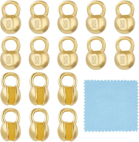 BENECREAT 20Pcs 925 Sterling Silver Crimp Cover Beads, 5x3.2mm Round Golden Bead Tips Calotte Ends, Clamshell Knot Cover for Jewelry Making DIY Findings Crafts, Hole: 3mm in Kuwait