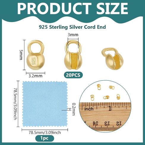 BENECREAT 20Pcs 925 Sterling Silver Crimp Cover Beads, 5x3.2mm Round Golden Bead Tips Calotte Ends, Clamshell Knot Cover for Jewelry Making DIY Findings Crafts, Hole: 3mm in Kuwait