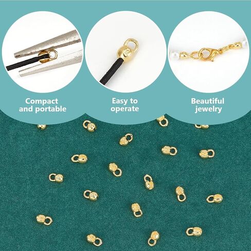 BENECREAT 20Pcs 925 Sterling Silver Crimp Cover Beads, 5x3.2mm Round Golden Bead Tips Calotte Ends, Clamshell Knot Cover for Jewelry Making DIY Findings Crafts, Hole: 3mm in Kuwait