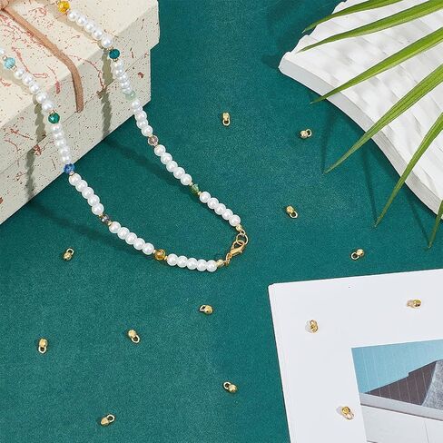 BENECREAT 20Pcs 925 Sterling Silver Crimp Cover Beads, 5x3.2mm Round Golden Bead Tips Calotte Ends, Clamshell Knot Cover for Jewelry Making DIY Findings Crafts, Hole: 3mm in Kuwait