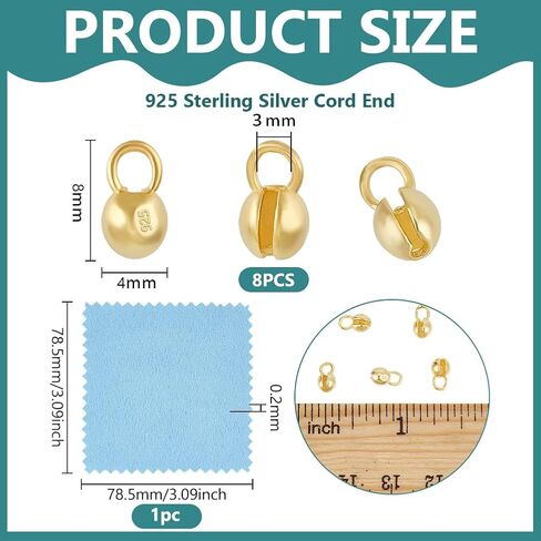 BENECREAT 20Pcs 925 Sterling Silver Crimp Cover Beads, 5x3.2mm Round Golden Bead Tips Calotte Ends, Clamshell Knot Cover for Jewelry Making DIY Findings Crafts, Hole: 3mm in Kuwait