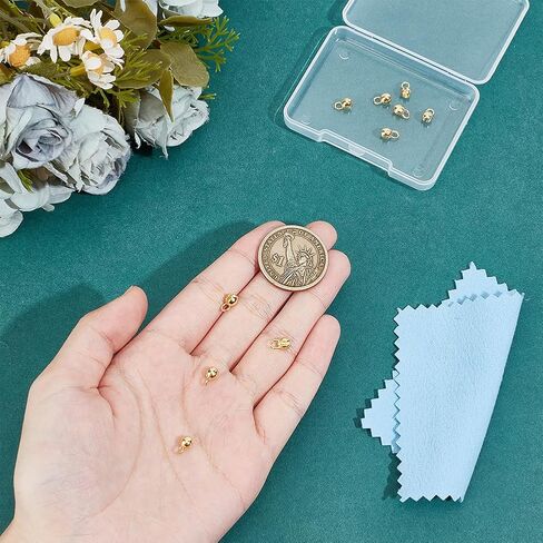 BENECREAT 20Pcs 925 Sterling Silver Crimp Cover Beads, 5x3.2mm Round Golden Bead Tips Calotte Ends, Clamshell Knot Cover for Jewelry Making DIY Findings Crafts, Hole: 3mm in Kuwait
