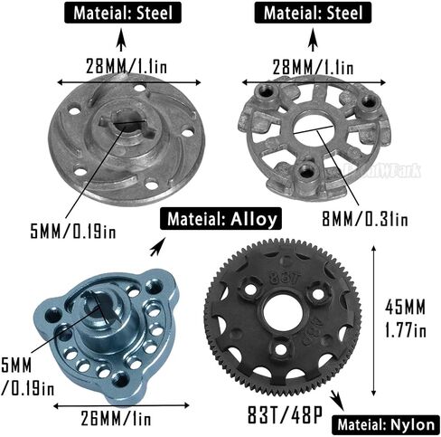 83T 48P Spur Gear w/21T 23T 25T Pinions Gear & Slipper Clutch Differential Case Upgrades Part for 1/10 Slash/Rustler/Stampede/Bandit 2WD (VXL),RC 83T Spur Gear & Diff Hops up,Navy Blue in Saudi Arabia