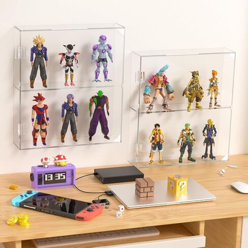 Acrylic Display Case - 2 Layer Clear Display Case for Funko Pop Action Figures - Wall Mounted or Desktop Dustproof Display Cabinet Shelf for Collectibles Mini Toys in Saudi Arabia