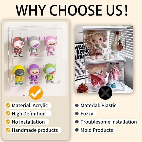 Acrylic Display Case - 2 Layer Clear Display Case for Funko Pop Action Figures - Wall Mounted or Desktop Dustproof Display Cabinet Shelf for Collectibles Mini Toys in Saudi Arabia