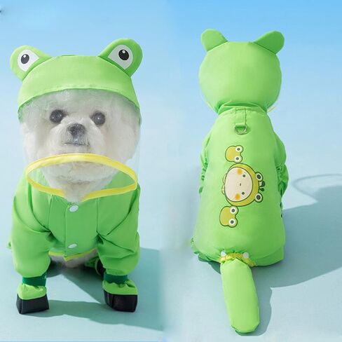 Dog Raincoat with Boots,Waterproof Dog Raincoats with Hood for Small Medium Large Dogs,Raincoat with Leash Ring (Green Frog, Small) in Kuwait