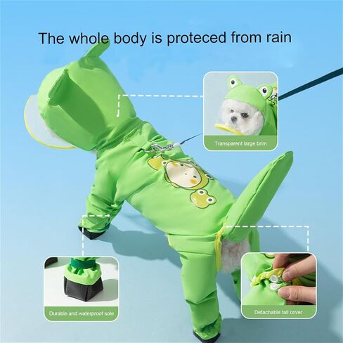 Dog Raincoat with Boots,Waterproof Dog Raincoats with Hood for Small Medium Large Dogs,Raincoat with Leash Ring (Green Frog, Small) in Kuwait