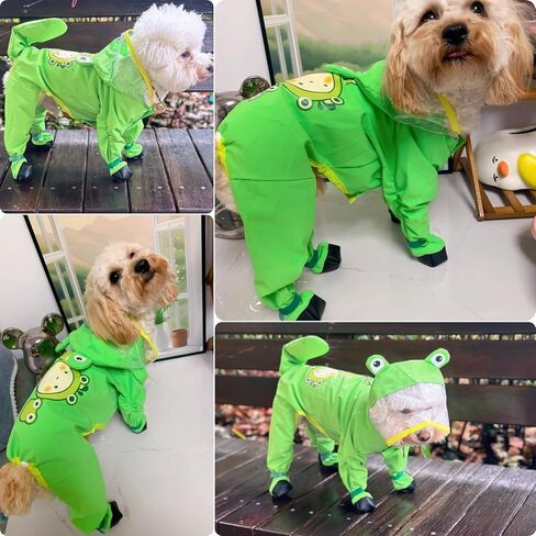 Dog Raincoat with Boots,Waterproof Dog Raincoats with Hood for Small Medium Large Dogs,Raincoat with Leash Ring (Green Frog, Small) in Kuwait