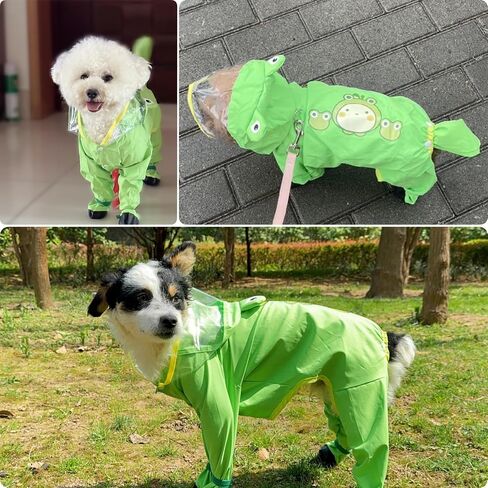 Dog Raincoat with Boots,Waterproof Dog Raincoats with Hood for Small Medium Large Dogs,Raincoat with Leash Ring (Green Frog, Small) in Kuwait