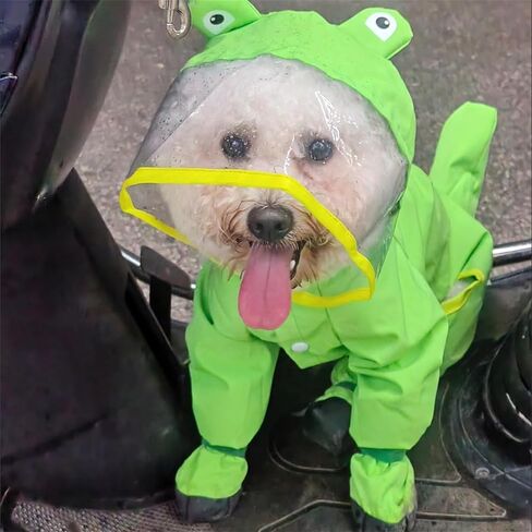 Dog Raincoat with Boots,Waterproof Dog Raincoats with Hood for Small Medium Large Dogs,Raincoat with Leash Ring (Green Frog, Small) in Kuwait