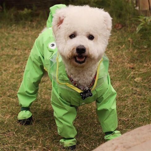 Dog Raincoat with Boots,Waterproof Dog Raincoats with Hood for Small Medium Large Dogs,Raincoat with Leash Ring (Green Frog, Small) in Kuwait