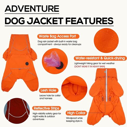 Dora Bridal Windproof Dog Jacket, Lightweight Water Resistant Dog Rain Coat, Adjustable Four-Legged Reflective Dogs Raincoat, Anti-Static Dogs Windbreaker for Hiking Waking(Orange, L) in Saudi Arabia