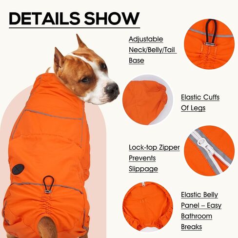 Dora Bridal Windproof Dog Jacket, Lightweight Water Resistant Dog Rain Coat, Adjustable Four-Legged Reflective Dogs Raincoat, Anti-Static Dogs Windbreaker for Hiking Waking(Orange, L) in Saudi Arabia