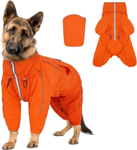 Dora Bridal Windproof Dog Jacket, Lightweight Water Resistant Dog Rain Coat, Adjustable Four-Legged Reflective Dogs Raincoat, Anti-Static Dogs Windbreaker for Hiking Waking(Orange, L) in Saudi Arabia