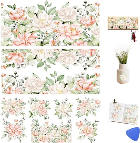 3 أوراق عتيقة فرك على التحويلات للحرف اليدوية ، وفرك على التحويلات لشارات الأثاث ، والخشب ، والزجاج ، والخزف ، والخردة ، والمجلات ، 12 * 6inch (الزهرة البرية) in Kuwait