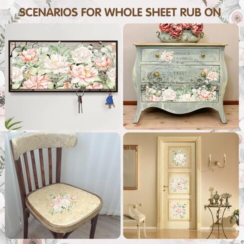 3 أوراق عتيقة فرك على التحويلات للحرف اليدوية ، وفرك على التحويلات لشارات الأثاث ، والخشب ، والزجاج ، والخزف ، والخردة ، والمجلات ، 12 * 6inch (الزهرة البرية) in Kuwait