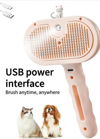 Pet Grooming Steam Brush, Pet Spray Hair Removal Comb, Anti-Static, Rechargeable, Comfortable Grip, for Dogs & Cats, Spray Hair Removal Comb, Steam Brush for Shedding & Grooming, White in Kuwait