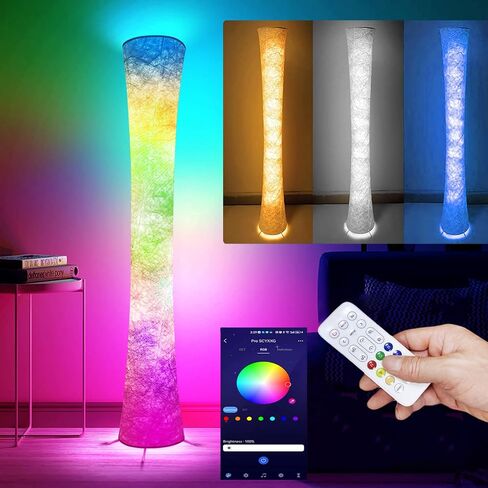 Floor Lamp, 61'' Smart RGB LED Corner Lamp with Music Sync and 16 Million DIY Colors, 3 Color Temperature, APP & Remote Control, Color Changing Standing Floor Lamp for Bedroom Living Room in Kuwait