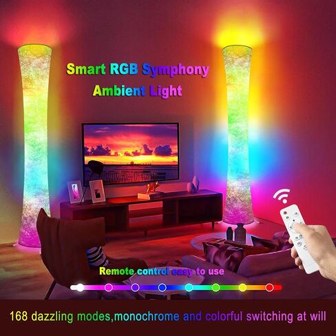 Floor Lamp, 61'' Smart RGB LED Corner Lamp with Music Sync and 16 Million DIY Colors, 3 Color Temperature, APP & Remote Control, Color Changing Standing Floor Lamp for Bedroom Living Room in Kuwait